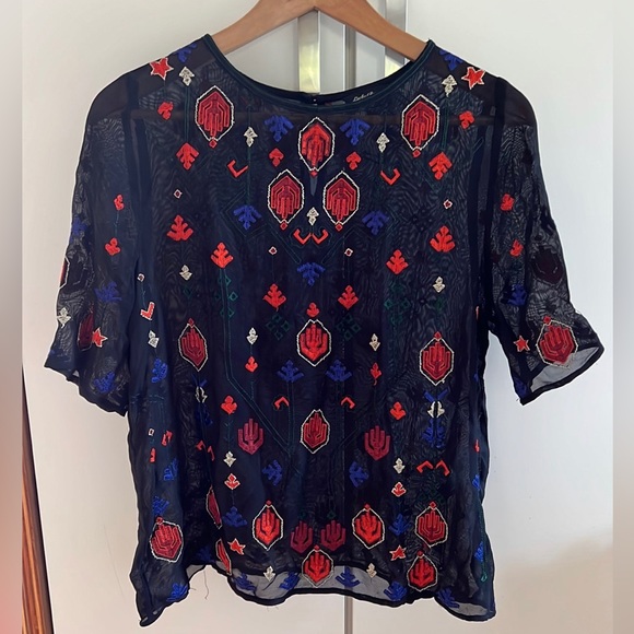 Lucky brand black embroidered sheer top - Picture 1 of 5